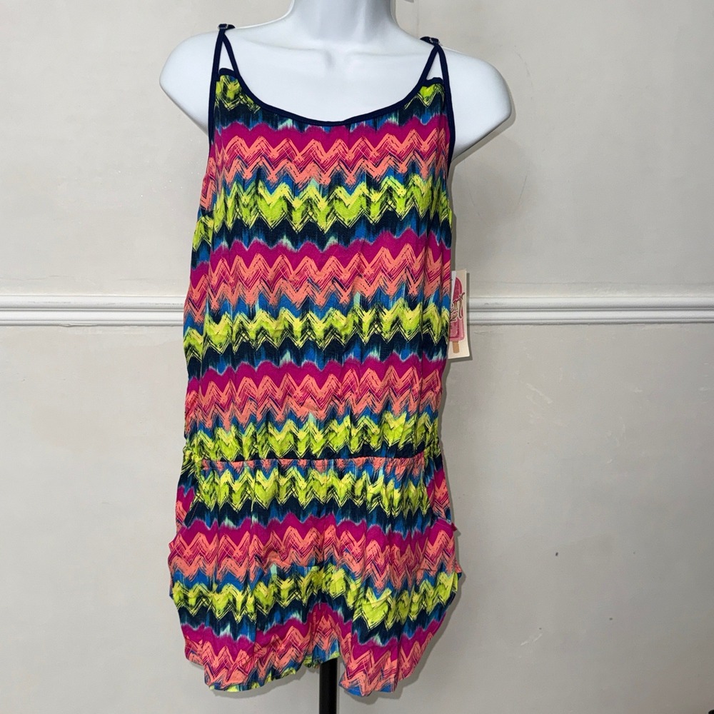Miken Womens Chevron Print V-Back Romper Cover Up Multicolor Large X0014DSMG7